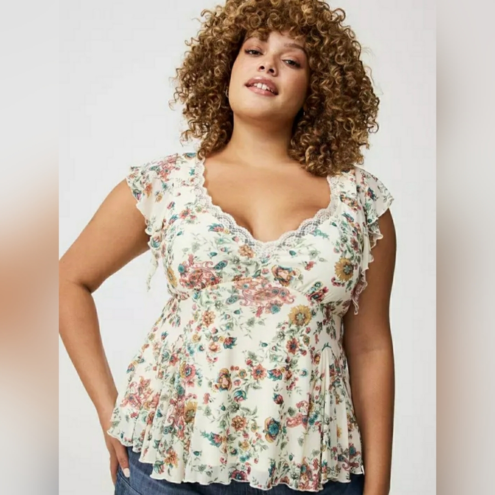 Torrid Flutter Sleeve Fit & Flare Mesh Top